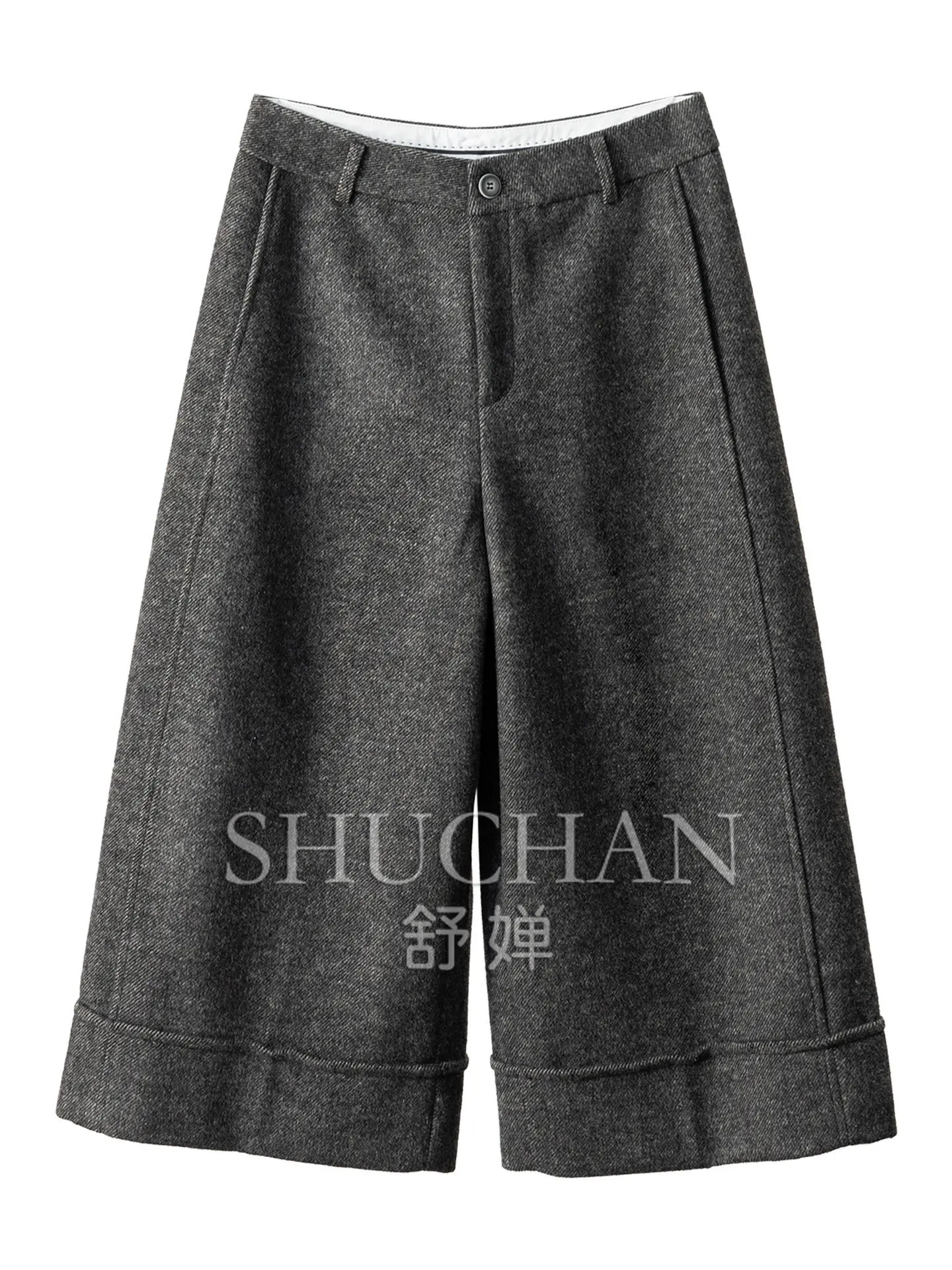Wool High Waist Wide Leg Tweed Pants Women's E516 Korean Fashion Pantalones De Mujer Winter 2026