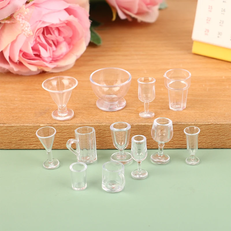 10Pcs 1:12 Dollhouse Simulation Mini Red Wine Cup Goblet For Dollhouse Kitchen Bar Miniature Accessories 12 Sizes