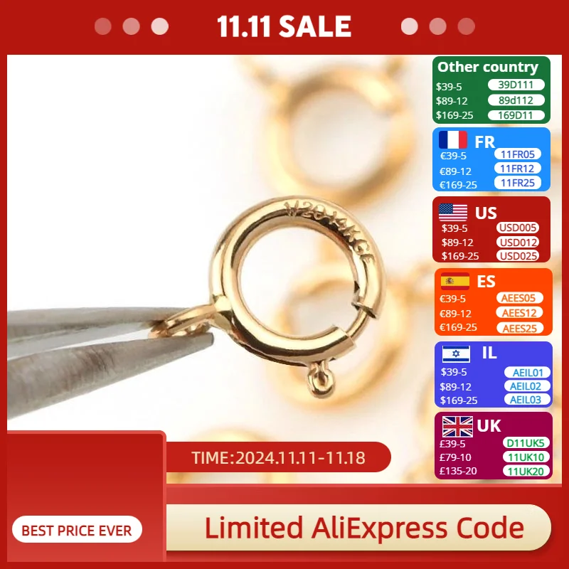 Best Quality A pair 5mm 6mm 14K gold filled Spring Ring Clasps Hooks 14K GOLD Connection For Necklace Bracelet DIY Buckle