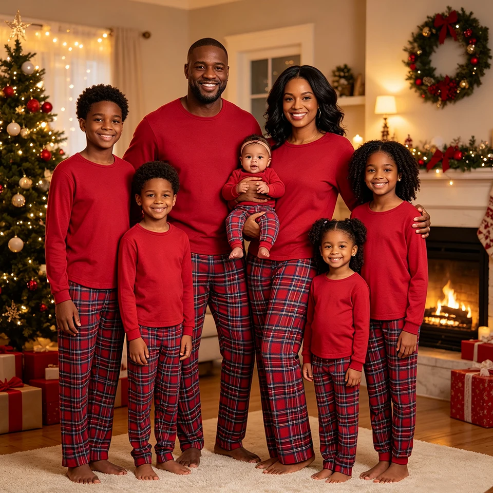 Plaid Print Matching Family Christmas Pajamas Set Holiday Sleepwear Men Women Kids Toddlers Baby Whole Family Matching Jammies