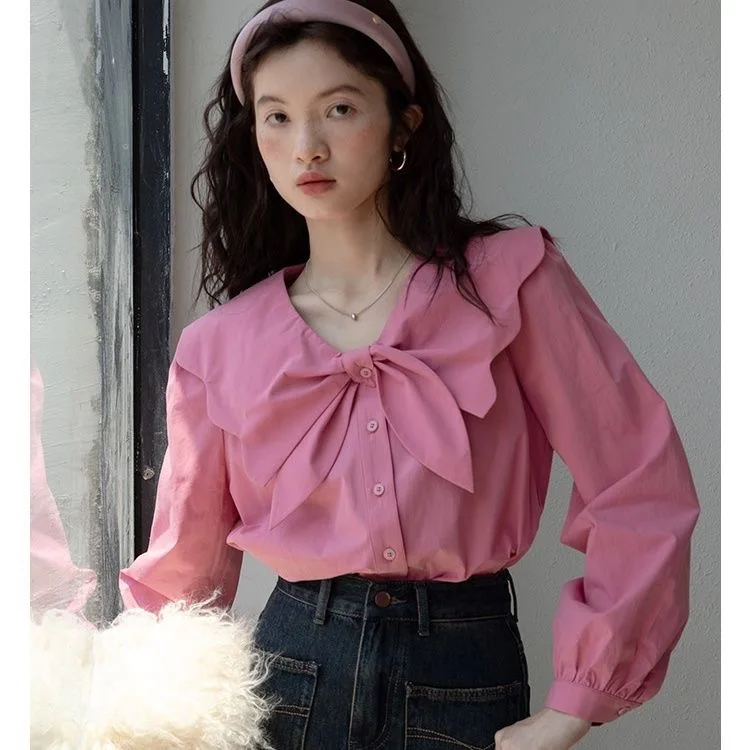 

Shirt Butterfly Ruffle Collar Spring And Autumn New Fashionable And Sweet Women'S Long Sleeve Pullover Shirt Top New