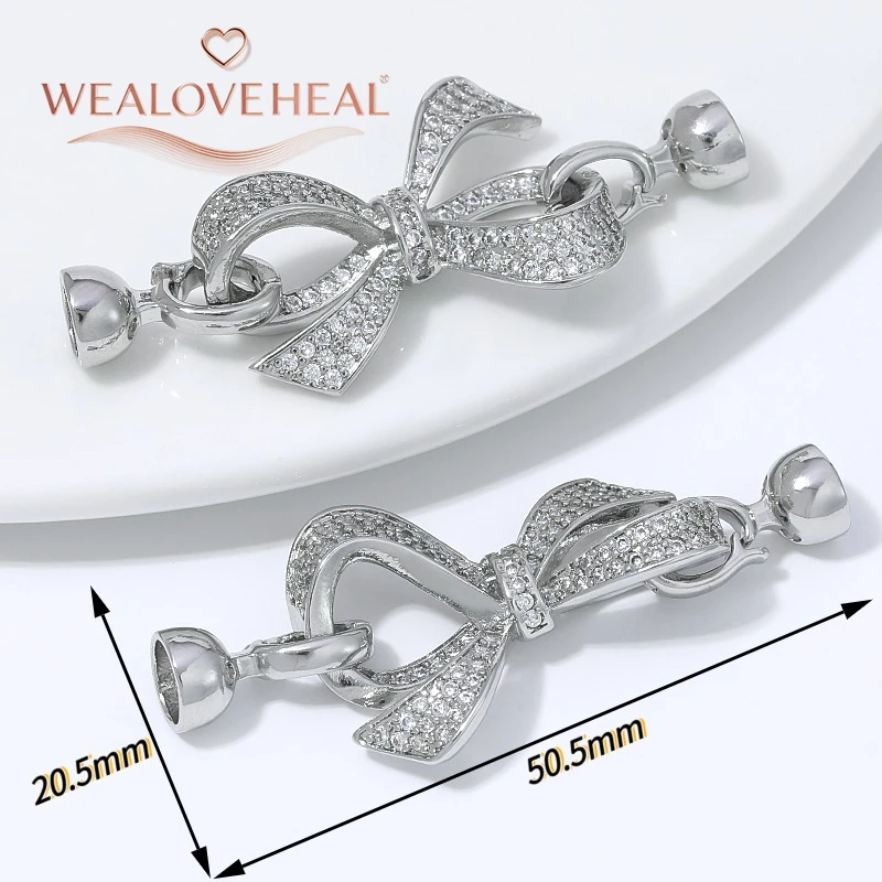 Rhodiumbeschichteter Messing-Schleifenverschluss mit Perlen, Mikro-Pavé-Zirkonia-Verbinder für DIY-Schmuckherstellung, Zubehör für Armbänder und Halsketten – Detail 16