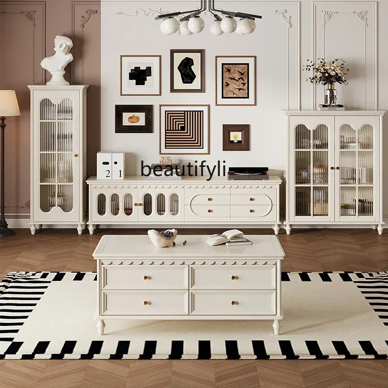 

SS new styleAmerican retro solid wood TV cabinet coffee table combination living room storage floor cabinetss 7486 ss 7486