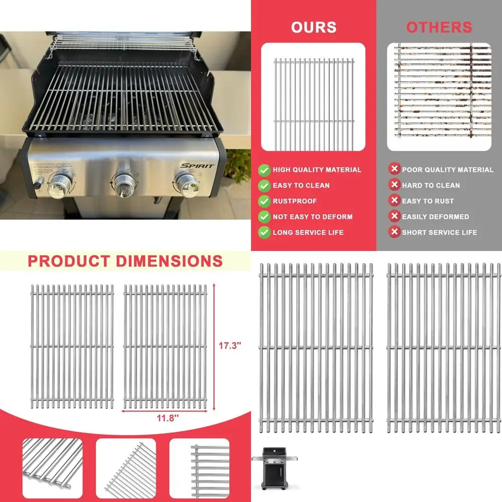 

Grill Grates for Spirit 300, Weber E310 E320 S310 S320, Genesis Silver/Gold/Platinum, 3 Burner Grills, 7mm Stainless Steel, 7639