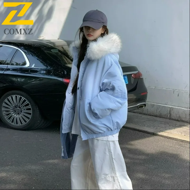 

COMXZ Korean Fashion Bread Jacket Thick Hooded Stylish Travel Padded Jacket Designer Snowy High End Winter Padding Mens Clothing