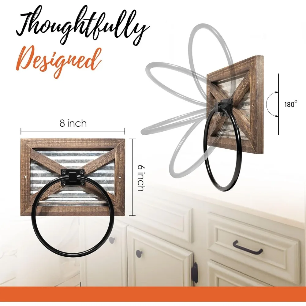 حامل ورق المرحاض على الحائط على شكل مزرعة ومجموعة حلقات المناشف، مجموعة ملحقات الحمام المكونة من 3 قطع، حاملات رف المناشف الريفية