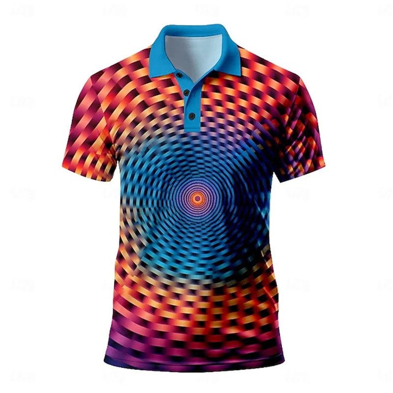 Summer Men's Polo Shirt Fashion 3d Printed Optical Illusion Pattern Street Short Sleeves Y2k Man Designer Clothes Personality