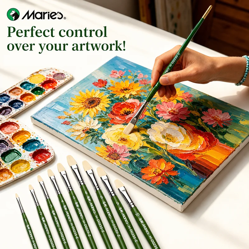 10pcs Marie's Professional Oil Paint Brushes Set, Filbert Paint Brushes with Anti-Shedding Bristles for Oil, Acrylic & Gouache