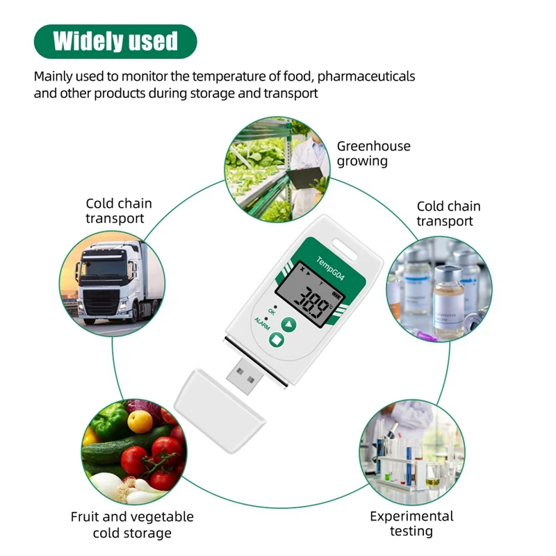 Tempg04 USB Temperature Data Logger Export To CVS&PDF 32000 Points Capacity For Fruit Vegetable Lab Cold Chain Transport