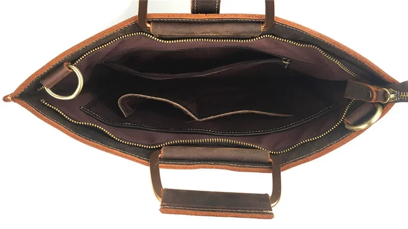 Nesitu, maletín A4 de cuero genuino marrón Vintage de alta calidad para hombre, bandolera de cuero Crazy Horse, cartera masculina M1823