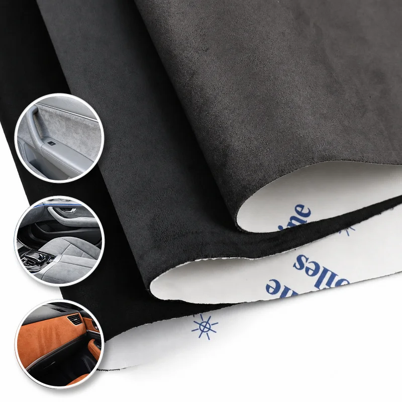 Black Gray Color Self Adhesive Suede Car Interior Wrap Fabric DIY Upholstery Sticker for Door Panels Dashboard Console Trim