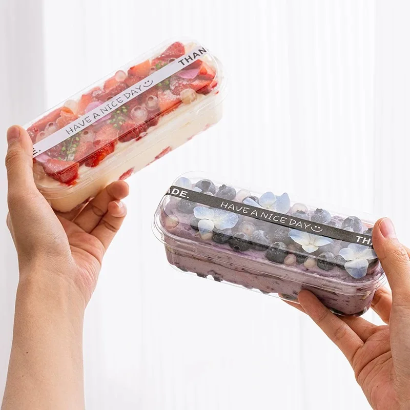 Rechteckige Dessertverpackungsbox, Sojamilchkuchen, Mille-Feuille-Mousse, Einweg-Backbox zum Mitnehmen, Tiramisu-Box, Kuchenbox, 20 Stück + Aufkleber – Detail 4