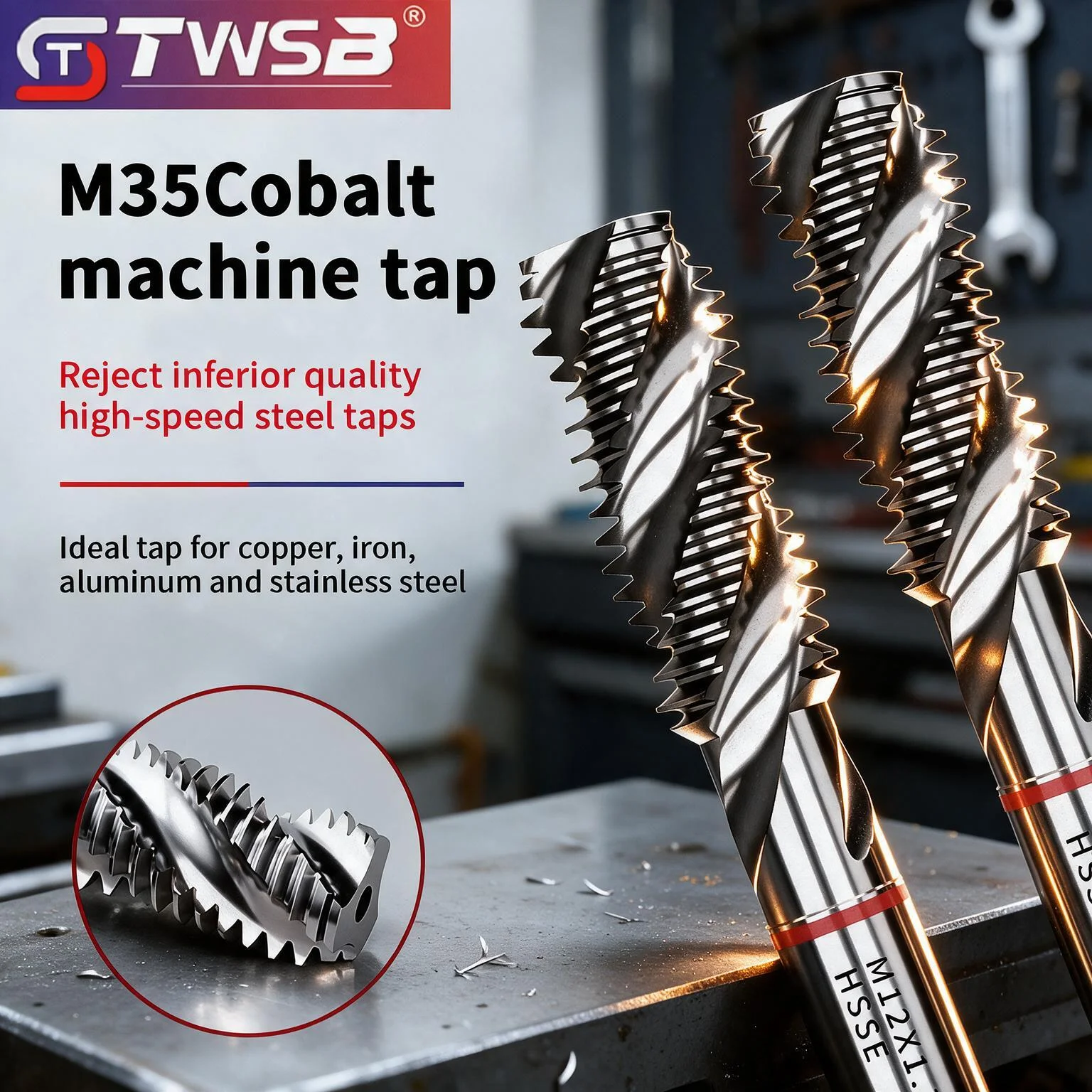 Spiral Flute Screw Tap Made of M35 Cobalt Alloy, Machine Tap Bit for Stainless Steel Workpiece Blind Hole Threading Operation