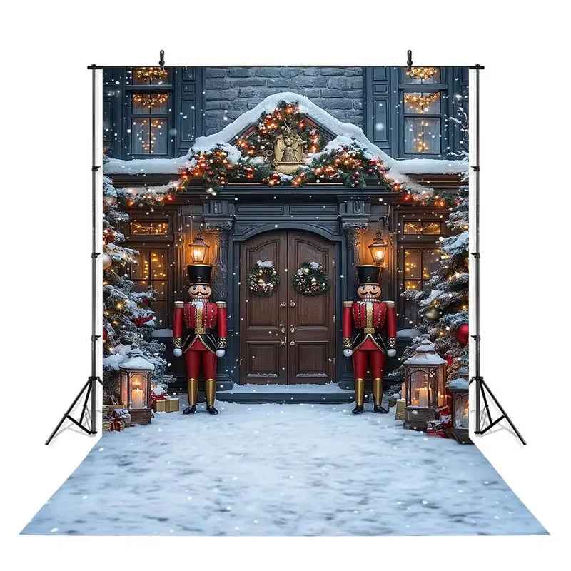 Merry Christmas Photography Castle Door Lamps Gifts Snow Tree Shooting Props Custom Decors Guard Kids Baby Photo Backdrop