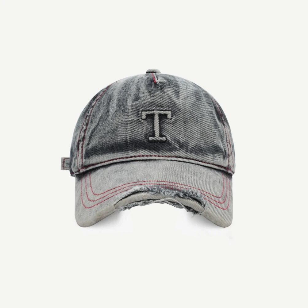 

Heavy Industry Washed Old Hole Hip Hop Denim Baseball Cap Men and Women The Same Korean Version Tide Brand T Letter Baseball Cap