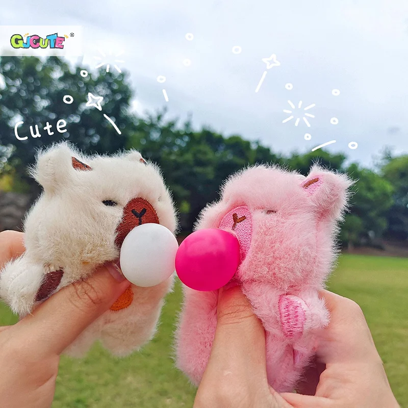 Plush Capybara Squeeze Keychain Creative Spit Bubble Capibara Decompression Toy Cute Animals Releasing Pressure Pendant Gift