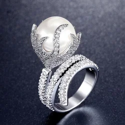 Huitan Noble Swanking Imitation Pearl Women Rings Attractive Elegant Lady Finger Accessories Fashion Engagement Wedding Jewelry