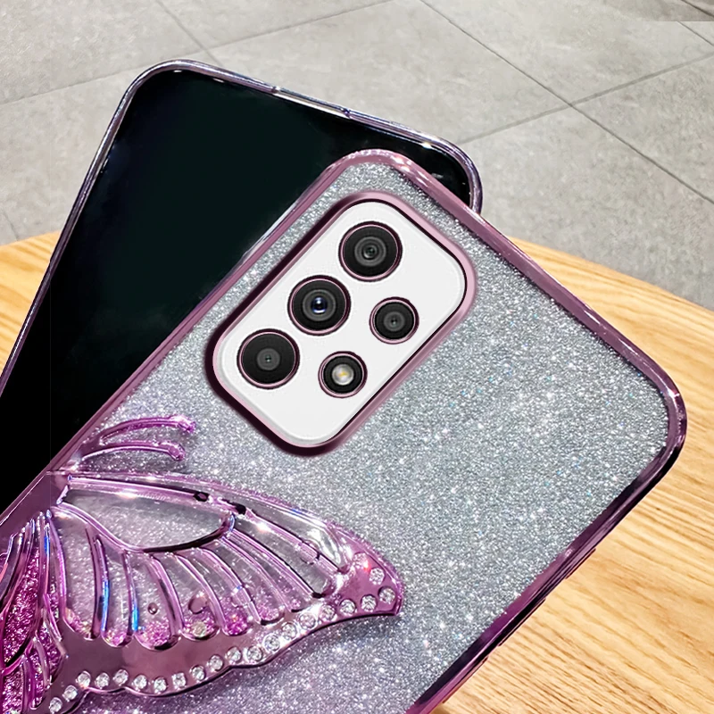 삼성 갤럭시 A73 5G 휴대폰 케이스, 그라데이션 글리터, 나비 퀵샌드, 뒷면 커버, 삼성 A73 5G