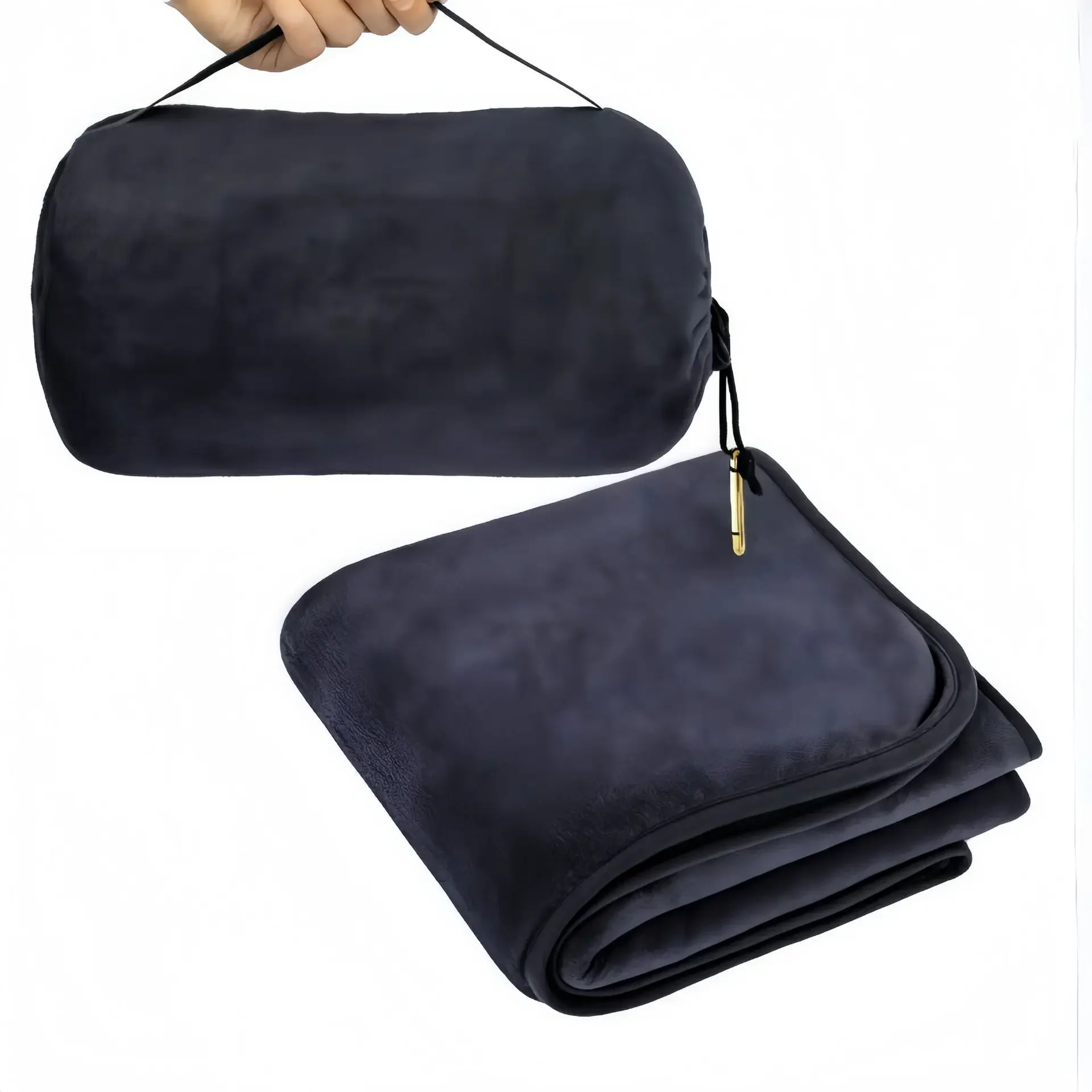 Portable Travel Blanket 90x150cm Fleece Liner 2-in-1 Airplane Blanket with Bag, Foldable Cushion, Sleeping Blanket, Home Blanket