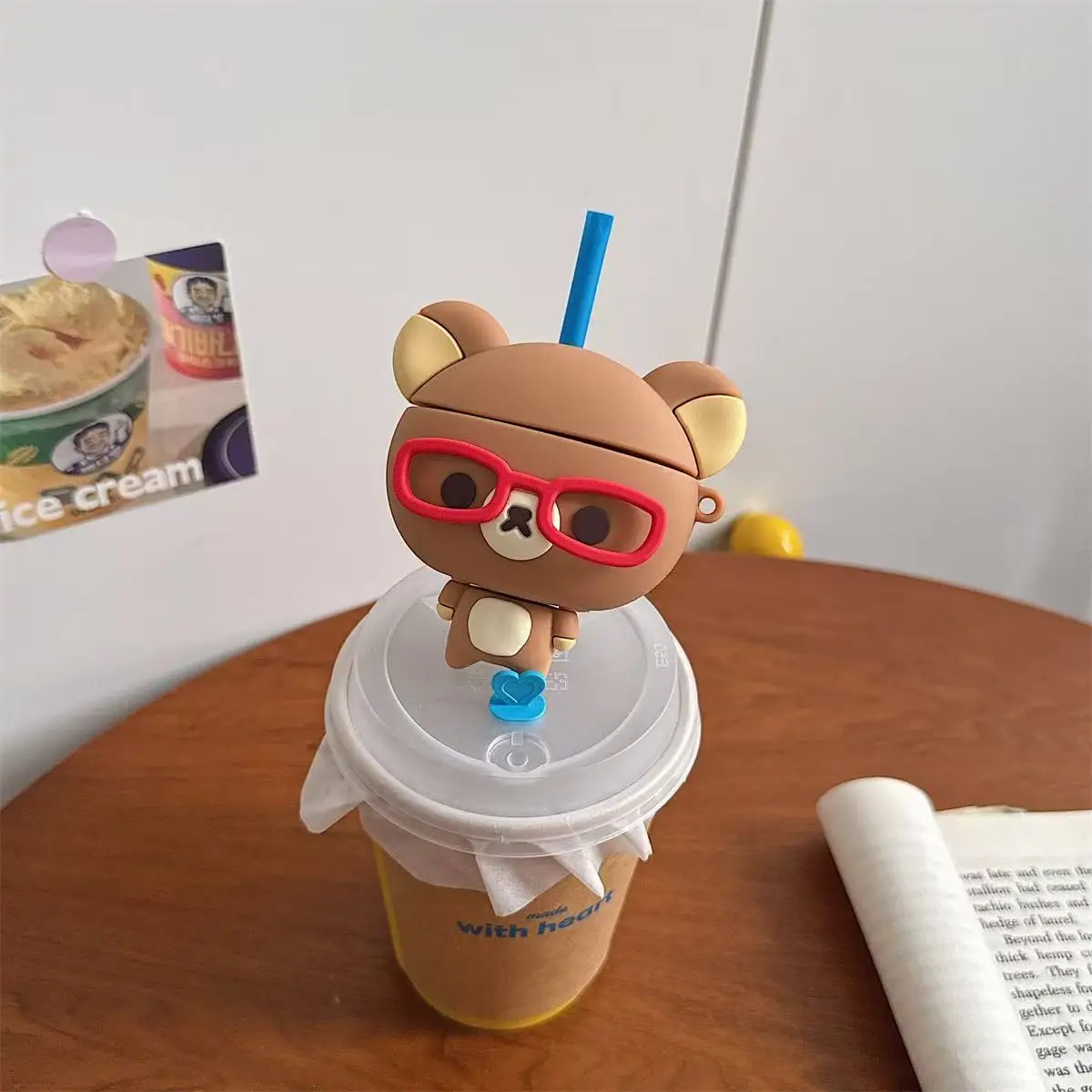 3D Cartoon Korean Cute Glasses Rilakkuma Cover, For Airpods 3 4 Pro Pro 2 Pro 3 Silicone Earphone Case Cover S view 3