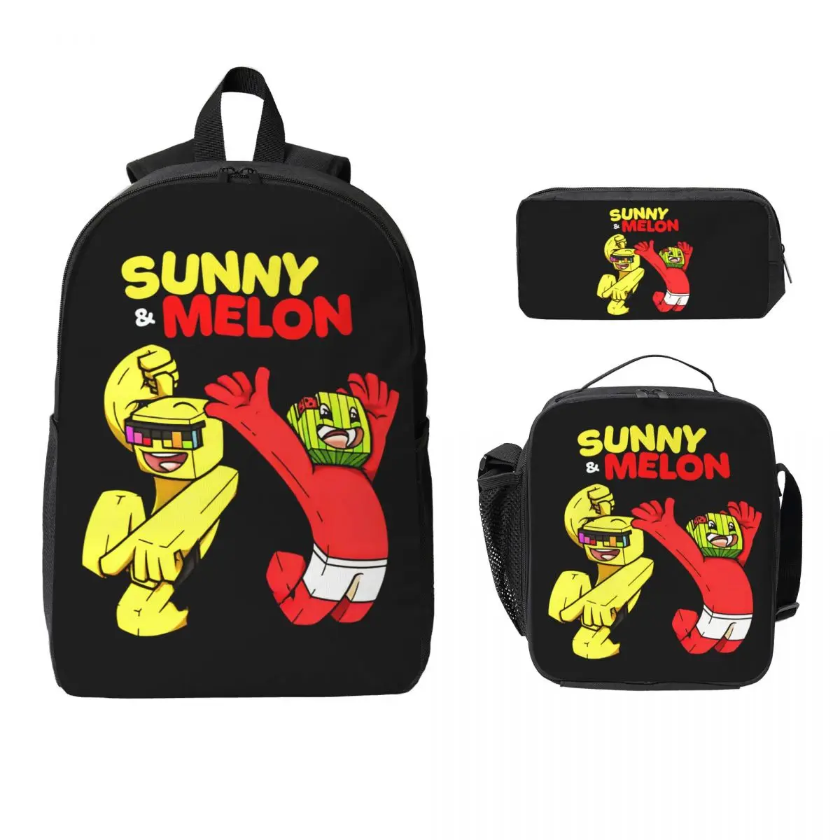 

Sunny And Melon Backpack Student Boys Girls BookBag School Bag Computer Shoulder Bags 3ps Insulated Lunch Bag Pencil Case