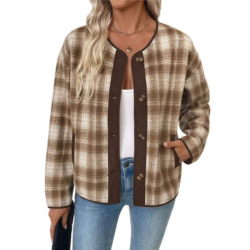 

ABRT-Womens Fall Clothes Plaid Shacket Jacket Long Sleeve Button Down Flannel Shirts Fashion Blouse