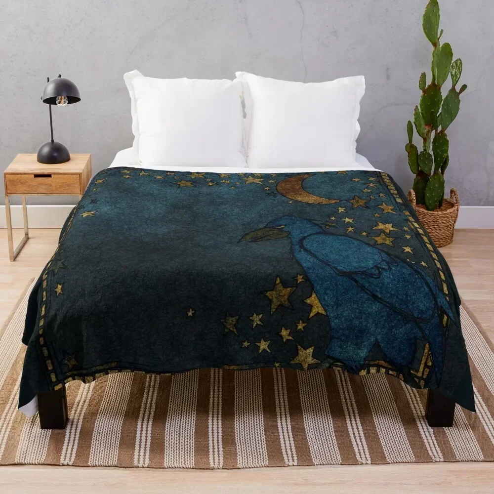 

The Raven and the Moon - original work Throw Blanket Wrinkle Resistant Lightweight Blanket