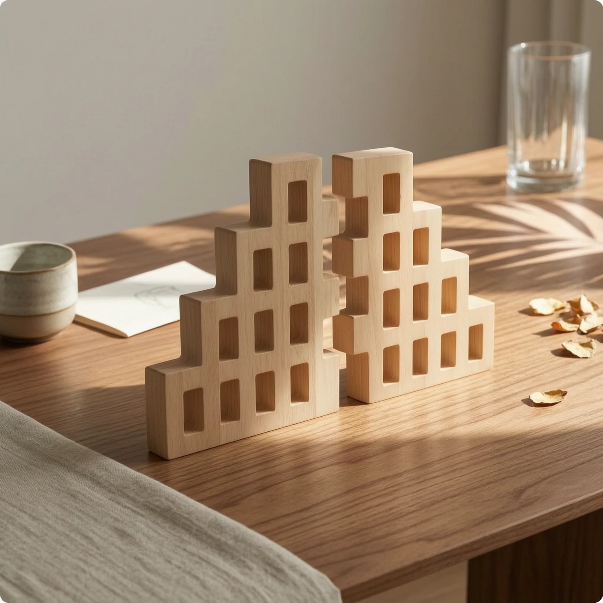 

2 Pieces House-Shaped Wall Panel Window Cutouts Interlocking Wood Panel Interior Decor Light-Colored Easy Installation