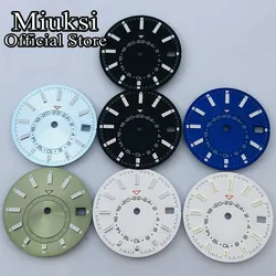 Miuksi 28.5mm black blue green white sterile watch dial green luminous fit NH34 NH35 movement fit 3/3.8 o'clock crown