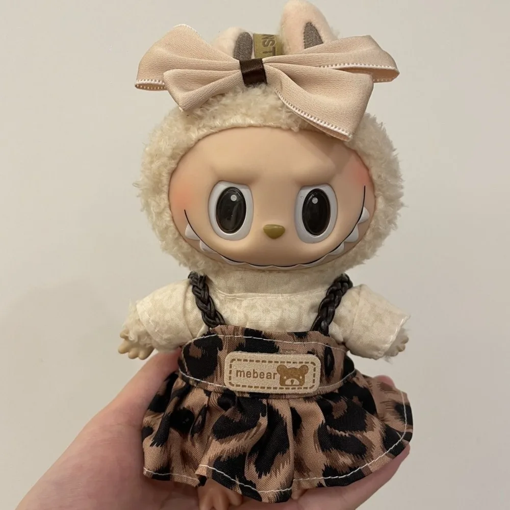 فستان متجعد محبوك قبعة القش عطلة نمط ل 17 سنتيمتر أفخم دمية الزي الكمال Labubu اكسسوارات Ropa Labubu