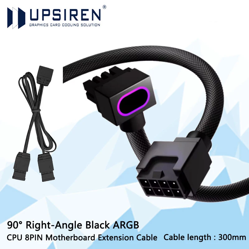 

UPSIREN ARGB 8PIN CPU Power Extension Cable 90 Degree Right Angle Connector for Intel/AMD Motherboard Sync