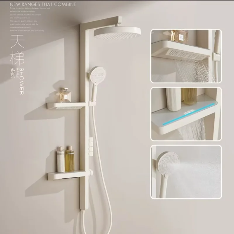 Set shower lengkap, meja penyimpanan dua lapis, semprotan pinggang untuk mandi, lampu ambient digital supercharged