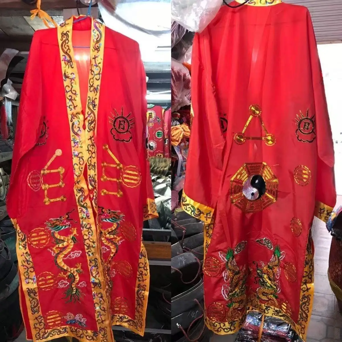 

Dragon Clothing Taoist Robe Tai Chi Bagua Uniforms Red Long Sleeved Embroided Suit Taoism Supplies