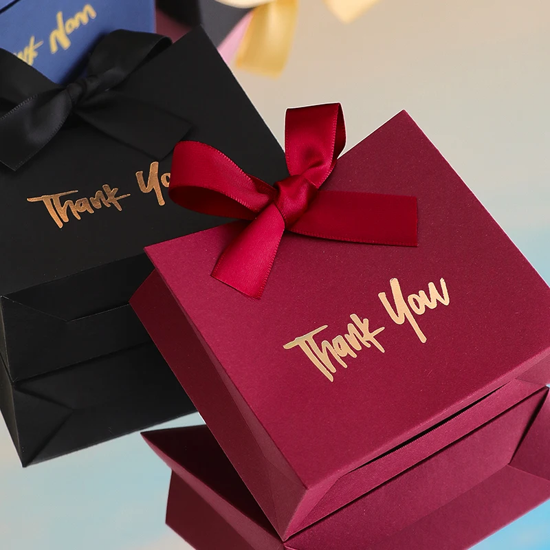 10 Pieces of Elegant Mini Gift Box/Gift Bag, with Gold Ribbon and Text Thank You Design, Various Colors Available, Perfect for Wedding Gifts, Party Gifts and Small Gifts, Perfect for Birthday, Gender Reveals, Christmas and Halloween Style, Golden Thank You Text Design