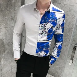 Korean 2024 Boyfriend Autumn New Patchwork Square Collar Button Printing Fashion Slim Minimalist Casual Long Sleeve Shirts