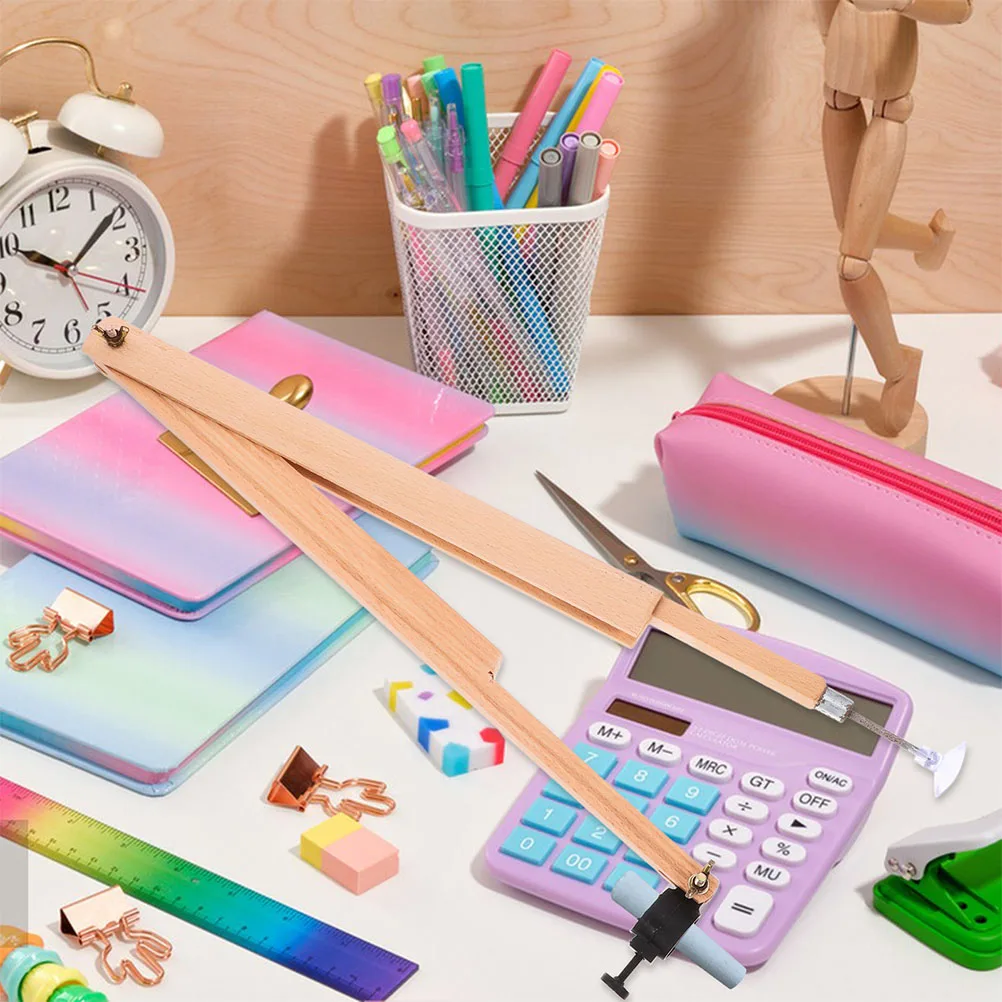 2Pcs Large Wooden Compass Geometry Teaching Aid Classroom Drawing Circle Drafting Tool Adjustable Radius Math Compass Stationery