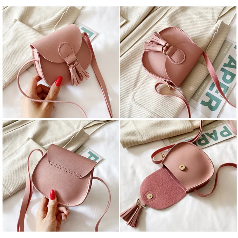 Cute Princess Accessories Kids Coin Purse Handbags Cute Girls Baby Tassel Crossbody Bags PU Leather Children Small Shoulder Bag