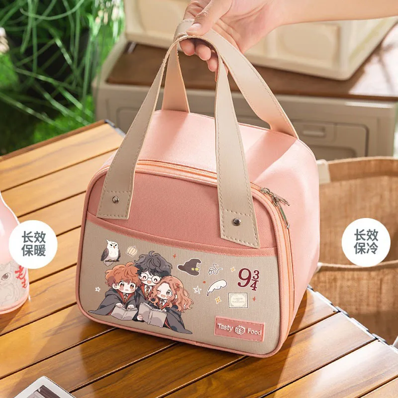 Harry Potter Lunch Bag Large Capacity Thermal Handbag Kawaii Cartoon Character Hermione Ron Pattern Portable Creative Gift