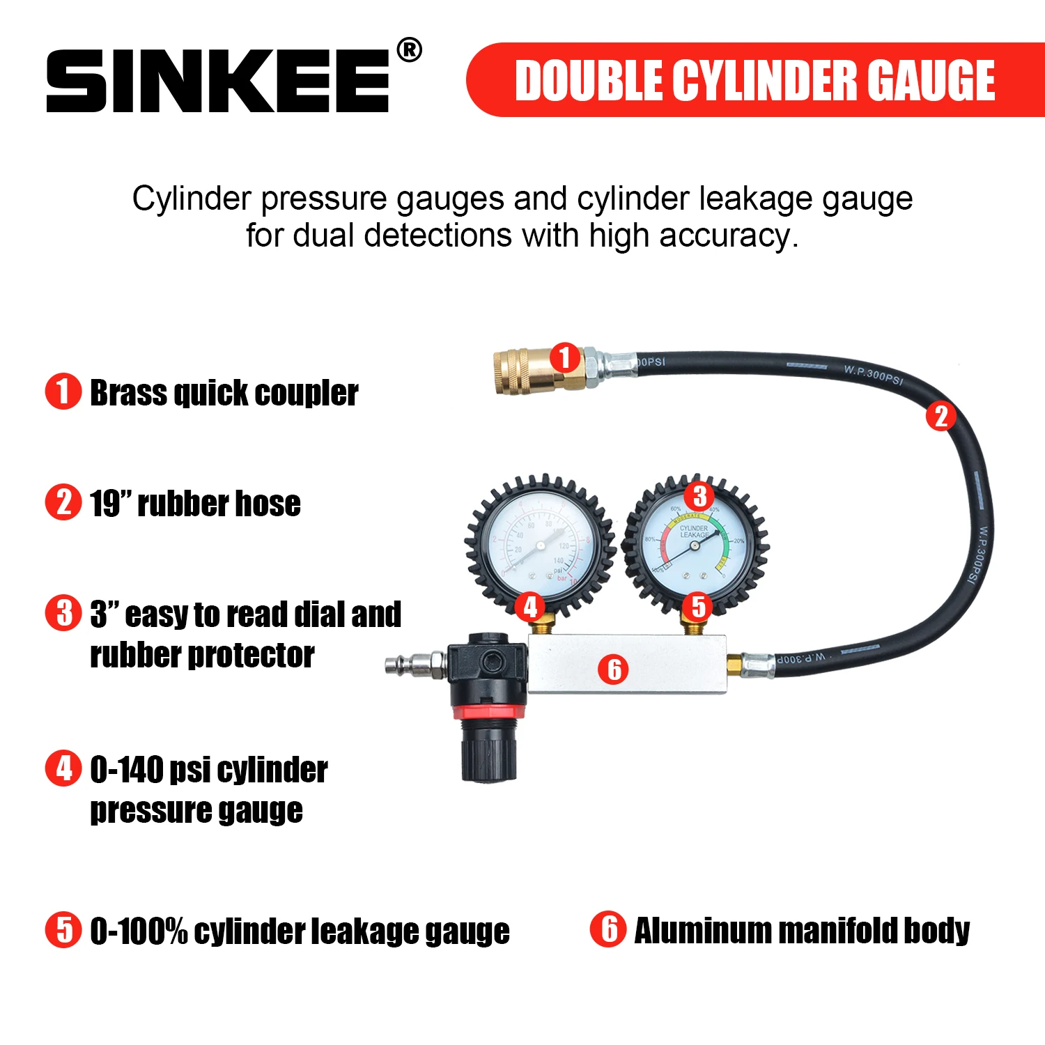 Cylinder Leak Tester Compression Leakage Detector Double Dual Pressure Gauge Petrol Engine Leakdown Detection Compression Tester