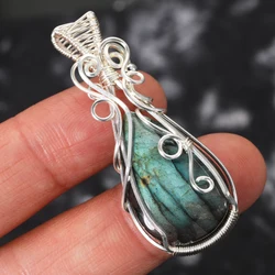 Fashion Women's Natural Stone Gemstone Necklace Pendant White Moonlight Labradorite Handmade Copper Stainless Steel Necklace