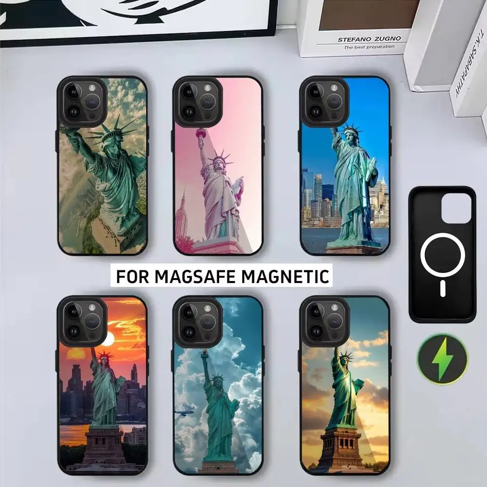 

America Statue of Liberty Phone Case For iPhone17,16,15,14,13,12,11 Plus,Pro Magnetic For Magsafe Wireless Charging