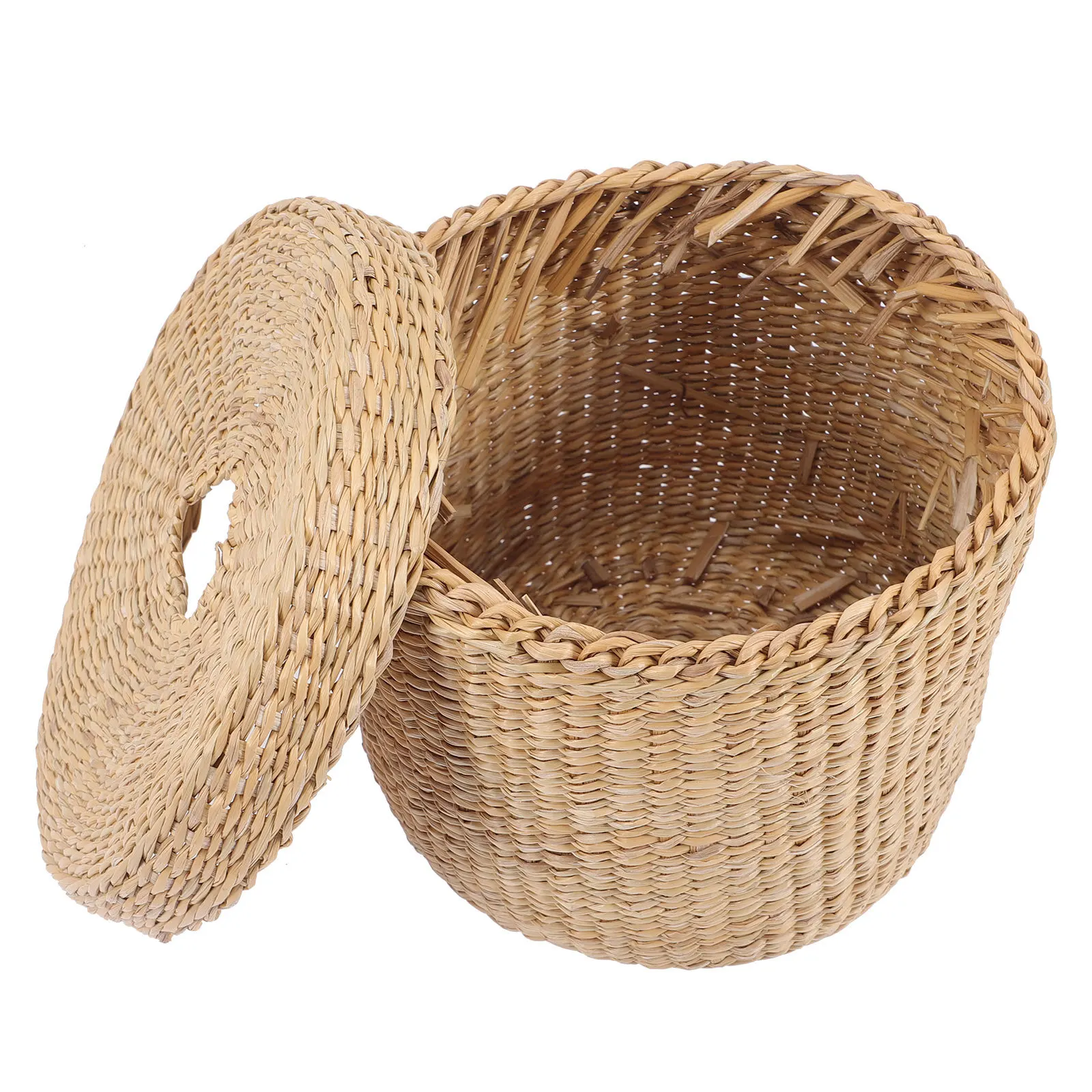 

Natural Straw Woven Tissue Box Round Desktop Napkin Holder Paper Towel Dispenser Decorative Storage Case for Bedroom Living Room