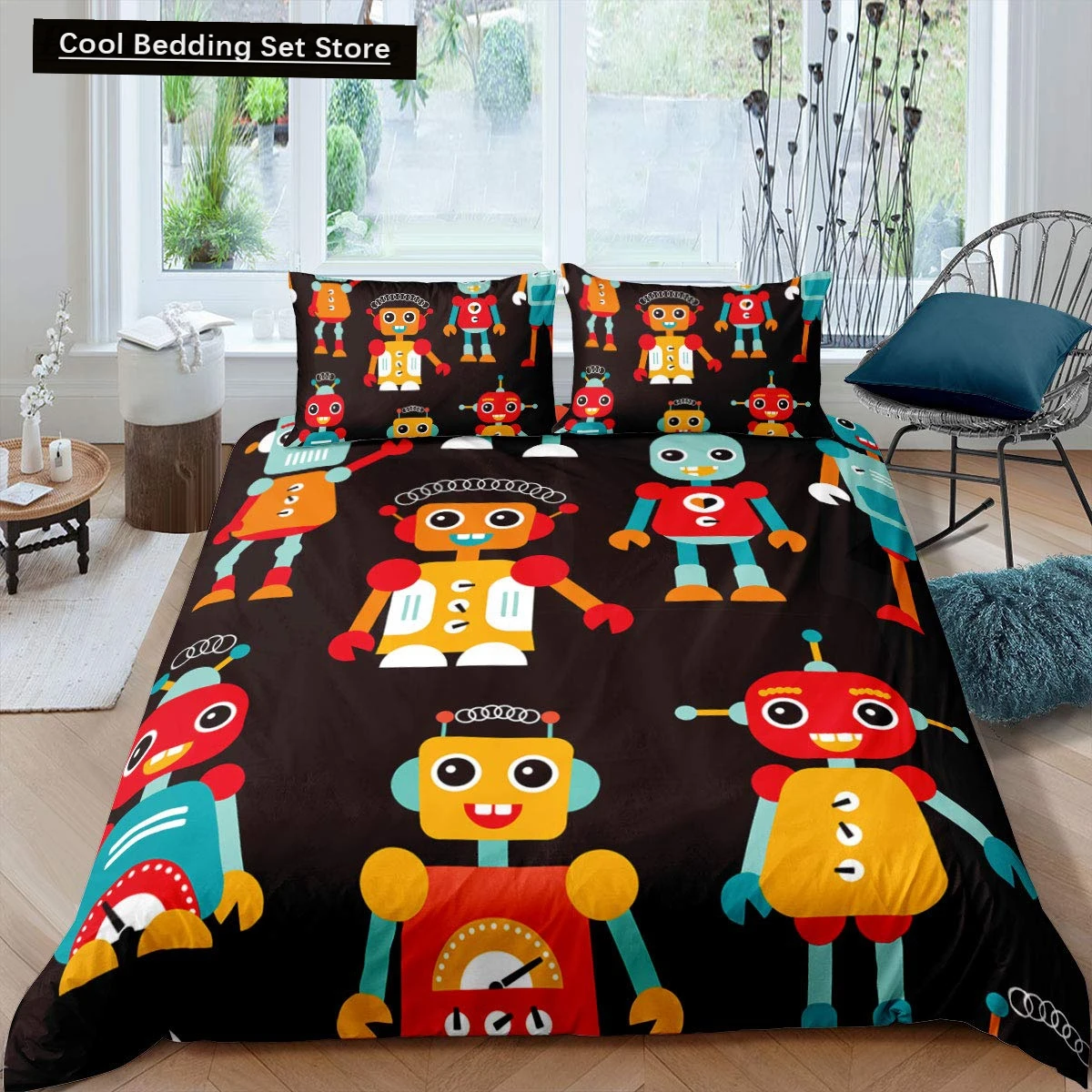 Boys Robot King Queen Duvet Cover Cartoon Fantasy Machine Bedding Set Various Super Robot Quilt Cover Polyester Comforter Cover