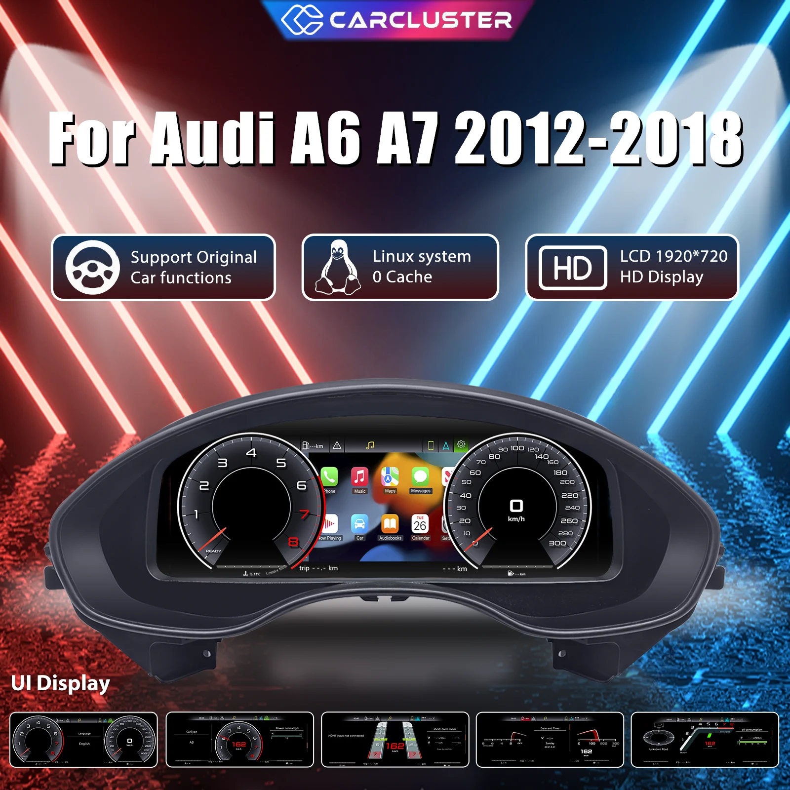 Carcluster, quadro strumenti digitale LCD da 12,3 pollici per Audi A6 A7, modelli 2012-2018, con supporto HDMI, Carplay e radio.