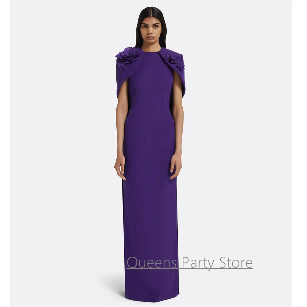 

Современное арабское вечернее платье, прямое платье с круглым вырезом без рукавов и накидкой с цветами, вечернее платье в Саудовской Аравии, платья для выпускного вечера