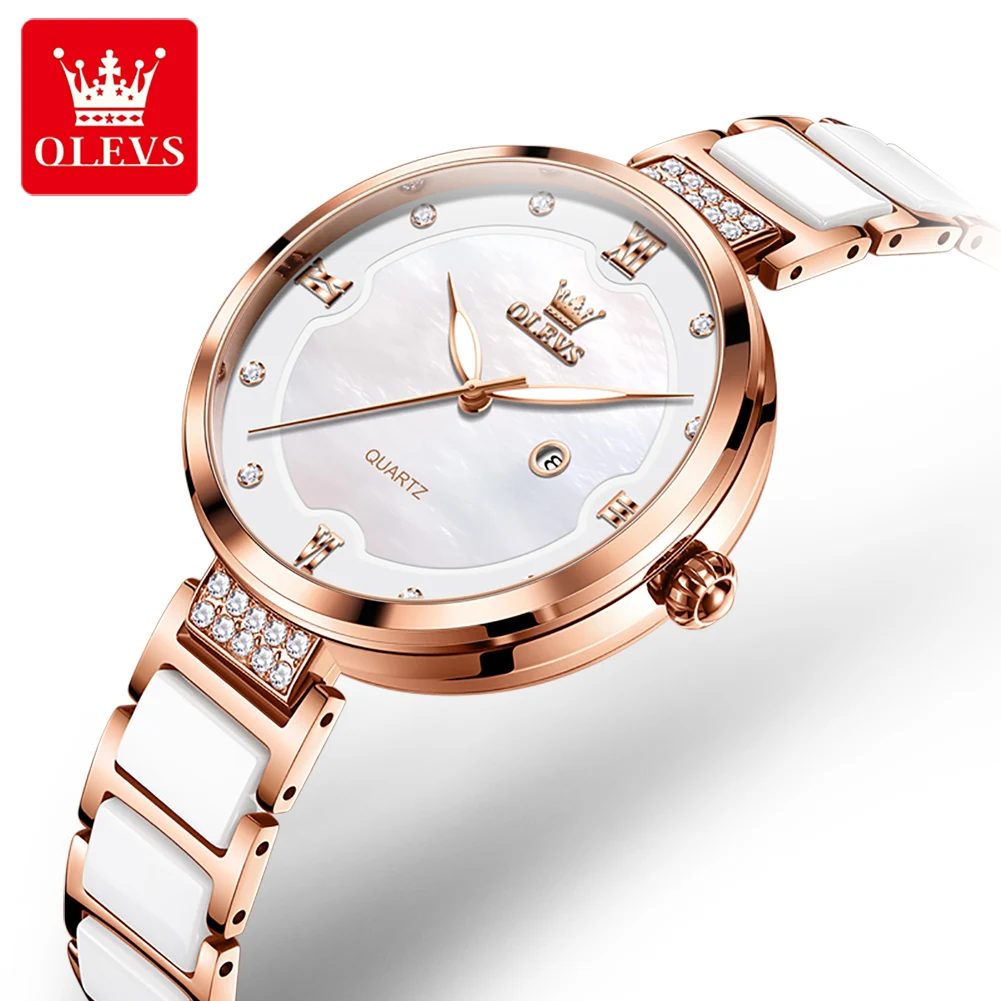 OLEVS 5589 New Dress Quartz Watch For Women 36mm Big Dial Waterproof Luxury Woman Watches Diamond Calendar Ladies Hand Clock