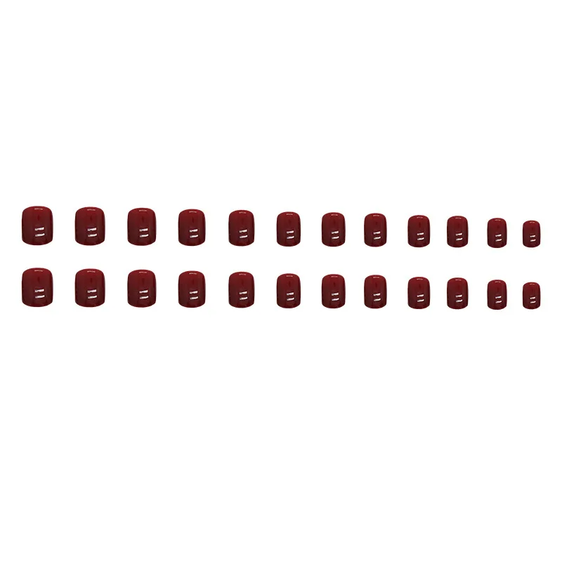 24Pcs Short Square Press on Nails - Classic Vintage Solid Wine Red | Minimalist Style False Nails Detachable Finished Nail Tips