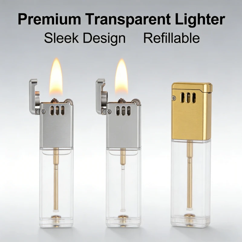 

New Transparent Visible Fuel Tank Lighter Classic Grinding Wheel Ignition Portable Creative Essential Smoking Accessory