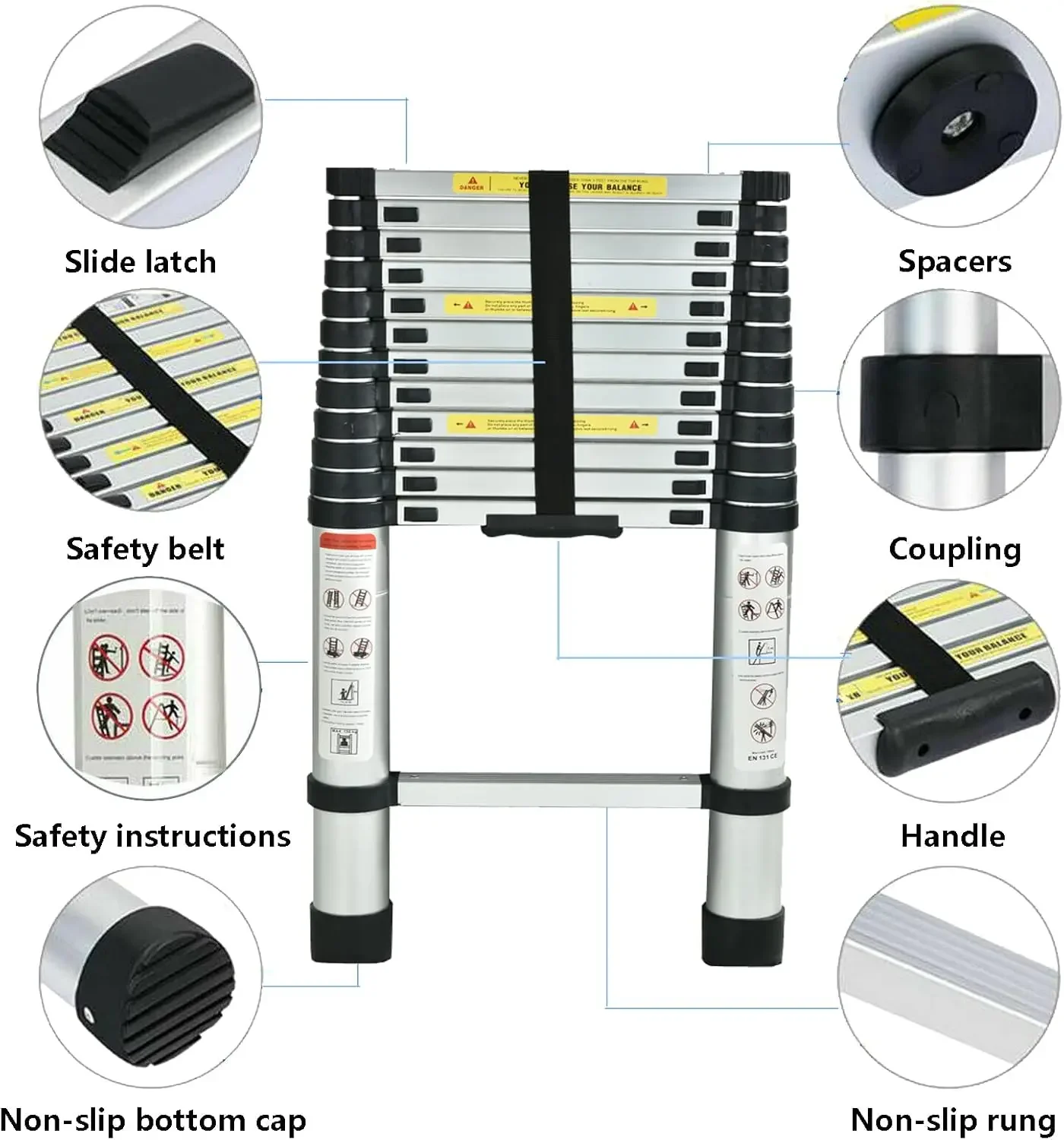 Ladder, 16 FT Aluminum Extension Ladder Step Ladders Loft Ladder Attic Ladder Collapsible Ladders for Home, Multi-Purpose