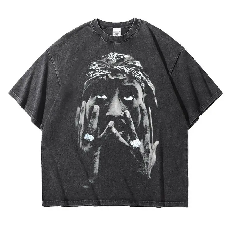 تي شيرت مغني الراب مطبوع للرجال والنساء، ملف تعريف فضفاض عالمي يظهر عقدًا مريحًا ومساميًا يوميًا #3